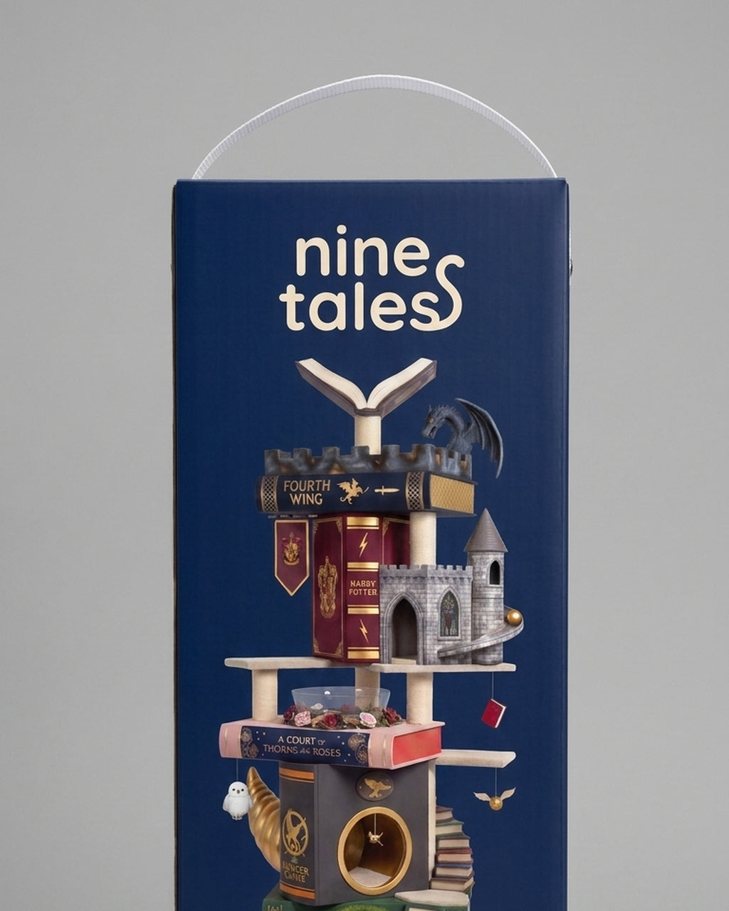 Nine Tales branded packaging box with carry handle